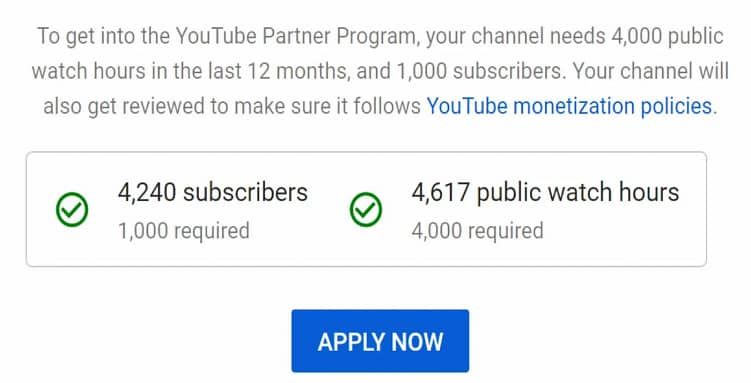 apply for youtube monetization